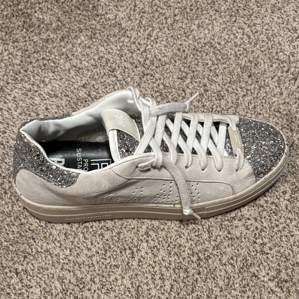 P448 Silver and White Glitter Sneakers